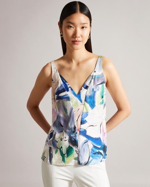 Hauts Ted Baker Absract Print V Neck Cami Blanche Femme | NAO-22184965